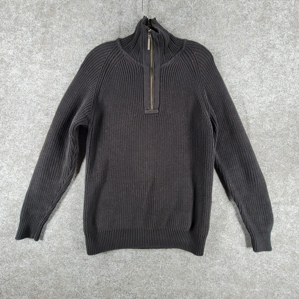 Geoffrey Beene Sweater Mens S Black Cotton Knitted 1/4 Zip Raglan Sleeve Classic
